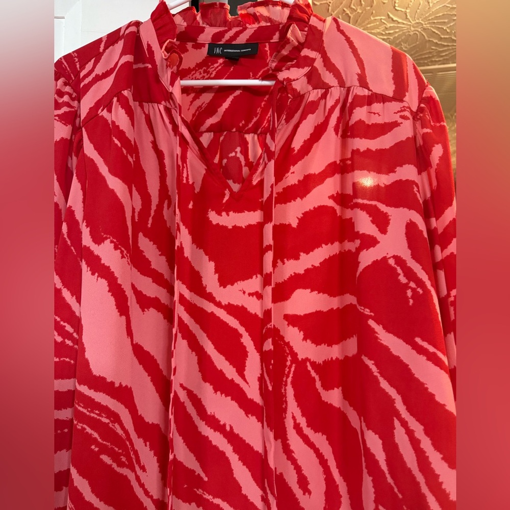 INC International Concepts Red Animal Print Blouse - Picture 5 of 7